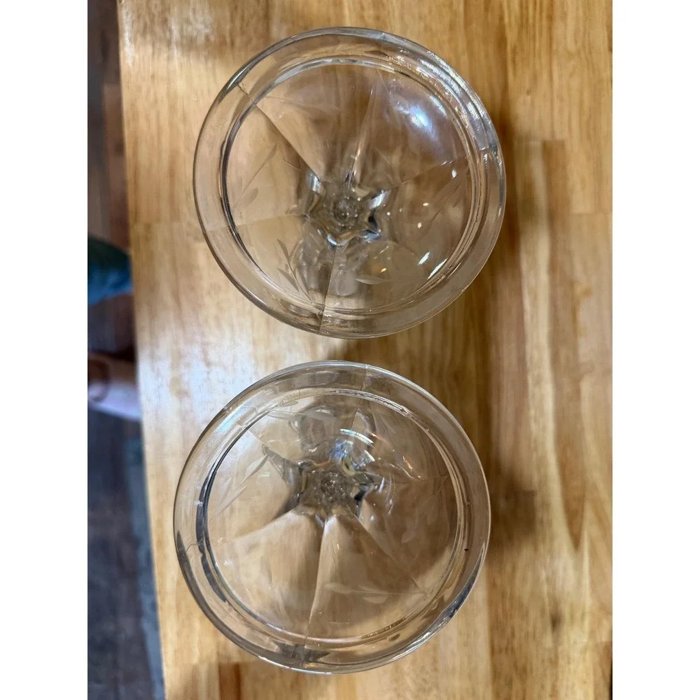 Vintage Etched Crystal Glass Candlestick Holders Pair Floral Wheat Pattern 7in